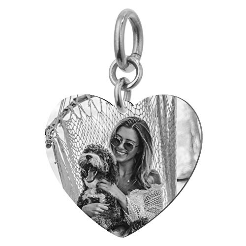 Queenberry Pet portrait Heart Plate 1 Side Personalized Photo Engraving Pendant F/European Dangle Charm Bracelets mother's day Christmas gift