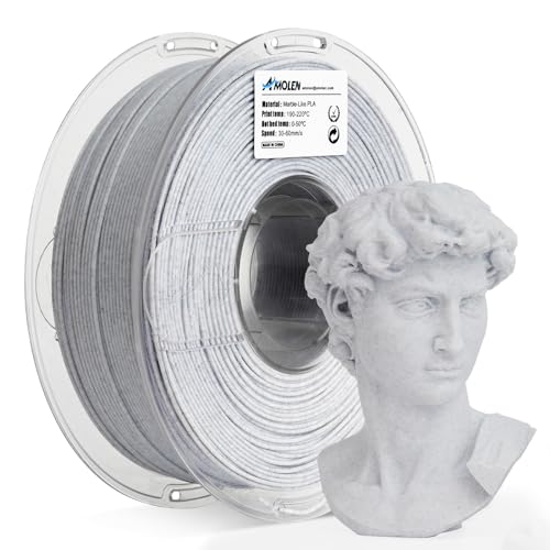 AMOLEN PLA 3D Printer Filament, Marble PLA Filament 1.75mm, Marble White 3D Printing Filament, 1KG/2.2lb