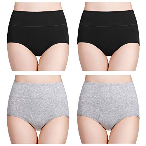 wirarpa Womens High Waisted Cotton Underwear Full Brief Panties Ladies No Ride Up Underpants 4 Pack Black Heather Grey Medium