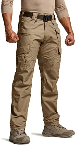 CQR Men's Tactical Pants, Water Resistant Ripstop Cargo Pants, Lightweight EDC Work Hiking Pants, Outdoor Apparel, Duratex Mag Pocket Coyote, 34W x 30L