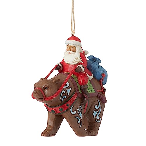 Enesco Jim Shore Heartwood Creek Santa Riding Bear Hanging Ornament, 3.94 Inch, Multicolor