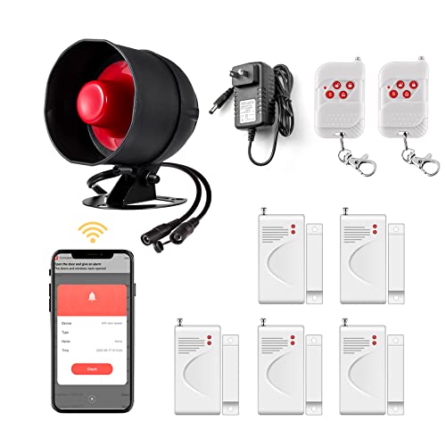 Home Security System Wi-Fi (2.4 GHz) Door Alarm System with APP Alert 9 Pieces Kit,Weatherproof Siren 120 dB Home Alarm System for House Office Apartment Business Factory Security Alarm
