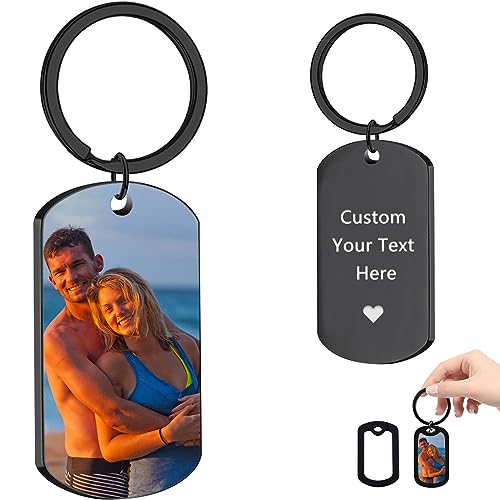 JUBOPE Custom Keychain with Picture, Personalized Colorful Photo Keychains, Customized Picture Text Dog Tag Keychains, for Family Men Women Boyfriend Gifts