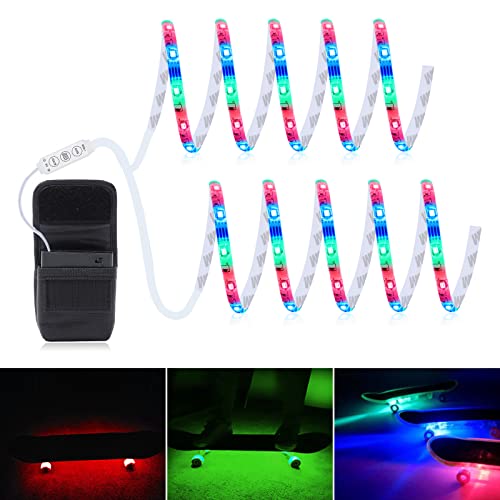 DANCRA Scooter Lights for Night Riding LED Skateboard Lights，2×2.62ft Cool RGB Lighting Options Strip Light Battery Powered - Safety Lights for Sports Equipment