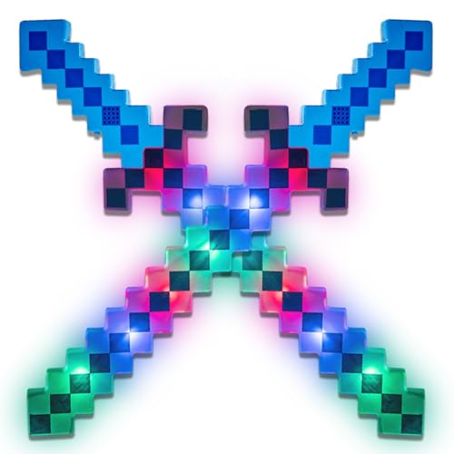 Fun Central 2 Pack - LED Light Up Pixel 8-Bit Toy Sword for Kids - Blue