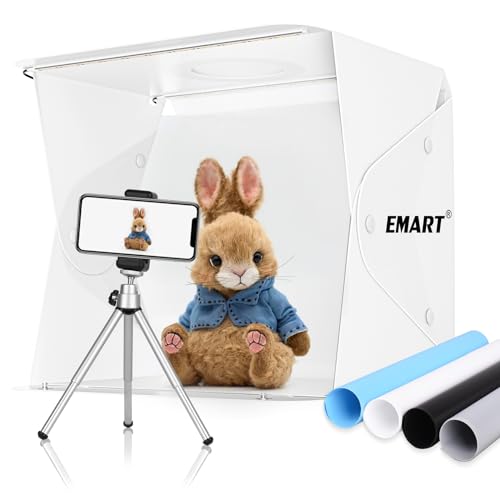 Upgrade EMART 14' x 16' Photography Table Top Light Box 104 LED Portable Photo Studio Shooting Tent with Color Backdrops and Phone Tripod Holder