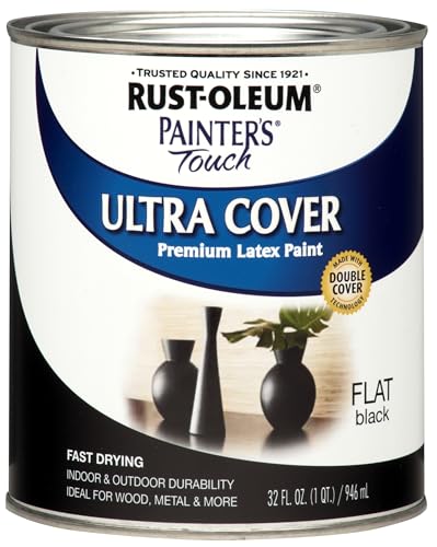 Rust-Oleum 1976502 Painter's Touch Latex Paint, Flat Black 32 Fl Oz, 1 Quarts, (Pack of 1)