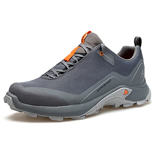 HUMTTO Men's All-Terrain Waterproof Hiking Shoes Lightweight Breathable Trekking Trails Shoes Anti Slip Outdoor Shoes 10.5 Grey