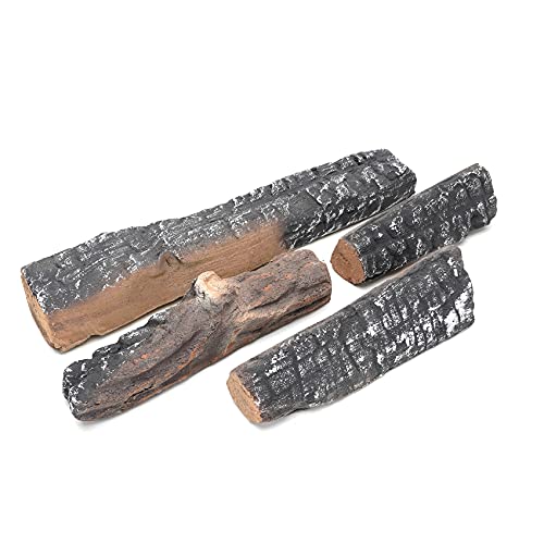 Skyflame Gas Fireplace Logs - 4 Small Pcs Ceramic Wood Logs and Accessories for All Types of Indoor Gas Inserts, Ventless & Vent Free, Propane, Gel, Ethanol, Electric or Outdoor Fireplaces & Fire Pits