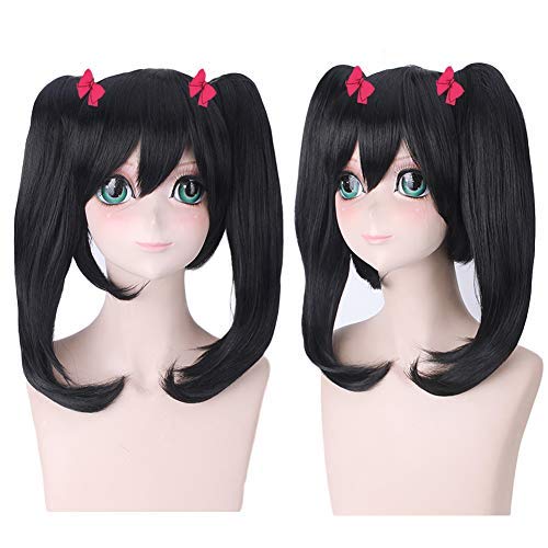 Anogol Hair Cap + Black Wig with Pigtail wig Black Cosplay Wigs for Women Wigs with Wavy Wigs Dress Up Wig For Anime Cartoon Costume Party Wig For Halloween Christmas Wig