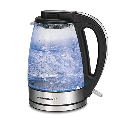Hamilton Beach 1.7L Electric Tea Kettle, Water Boiler & Heater, LED Indicator, Built-In Mesh Filter, Auto-Shutoff & Boil-Dry Protection, Cordless Serving, Clear Glass (40864)