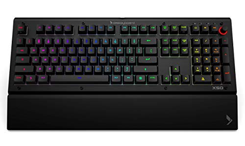 Das Keyboard X50Q Programmable RGB Mechanical Keyboard for Work & Gaming, Soft Tactile Mechanical Switches, Pre-Built Q Applets, Palm Rest, Volume Knob, Aluminum Top (104 Keys, Black)