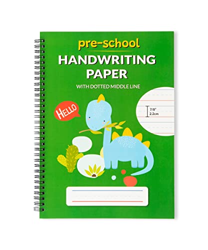 Learning Owl A4 Handwriting Practice Paper Notebook for Kids – Spiral Bind, Lined Paper with Dotted Midline for Preschool, Pre-K, Kindergarten - 100 Thick Ruled Pages for Alphabet and Number Writing