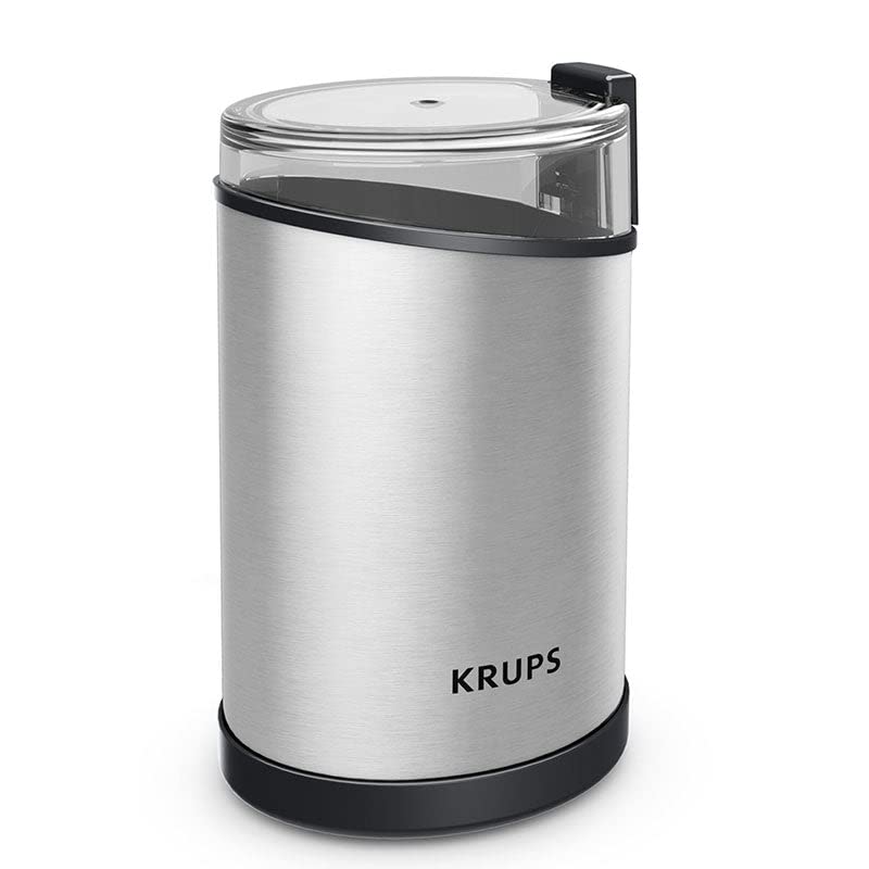 Krups Coffee Grinder, Fast-Touch, 3oz, 85g bean hopper - Easy to Use, One Touch Operation - 200 Watts - Espresso Grinder, Spice Grinder, 2 to 12 cup Coffee Bean Grinder, Silver