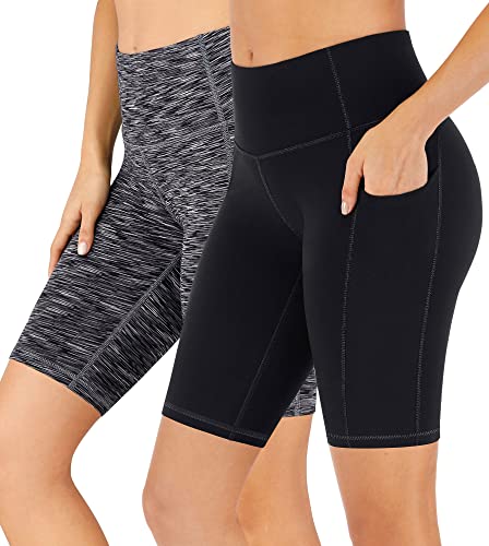 TOREEL 2 Pack Biker Shorts for Women High Waisted Tummy Control Yoga Workout Athletic Shorts with Pockets