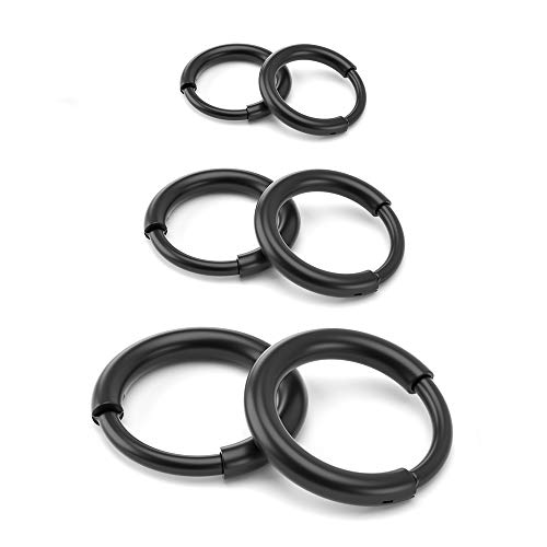 18G 316L Surgical Stainless Steel Black Hoop Earrings - Endless Small Hoop Earrings Set For Men Women, Hypoallergenic Tragus Cartilage Sleeper Earrings(8/10/12mm)