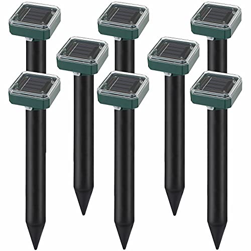 Fretech ELLASSAY Solar Powered Sonic Mole Deterrent Spikes,Snake Gopher Vole Repellent for Lawn Garden & Yard, Groundhog Repeller, 8 Pack, Black