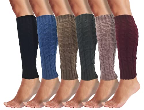 Leg Warmers for Women, 6 Pairs Knee High Cable Knit Warm Thermal Acrylic Winter Sleeve