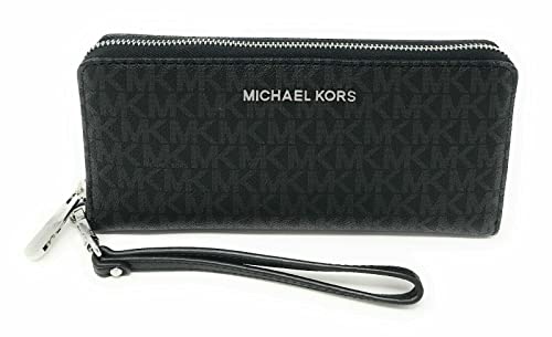 Michael Kors Jet Set Women?s Leather Travel Continental Wristlet Wallet, Black/Black, One Size