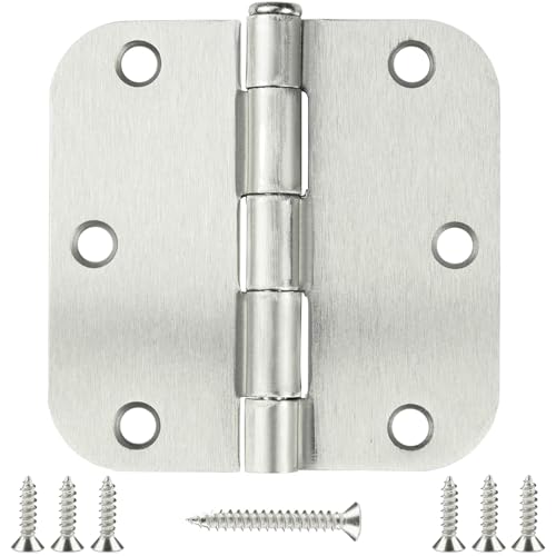 Door Hinge 3 1/2' 18 Pack Rounded Door Hinges Satin/Brushed Nickel 3.5'x 3.5 Inch Hinges for Doors Interior 5/8' Radius Corners Residential Silver Heavy Duty Steel,Reversible Removable Pin Hinge KIW
