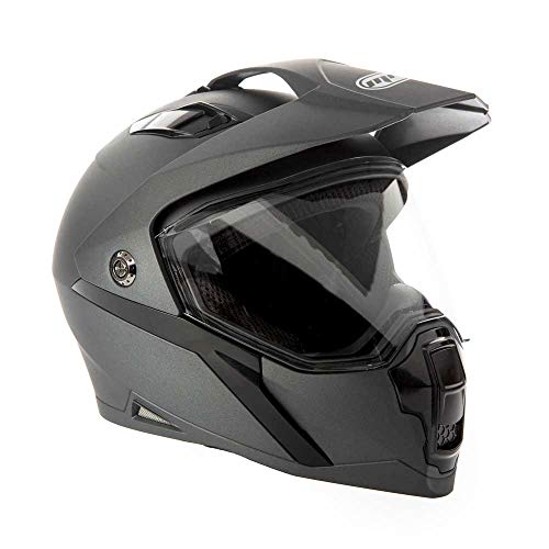 MMG Dual Sport Off Road Motorcycle Full Face Helmet Dirt Bike ATV Flip-Up Visor (Model 23) - Gray, X-Large