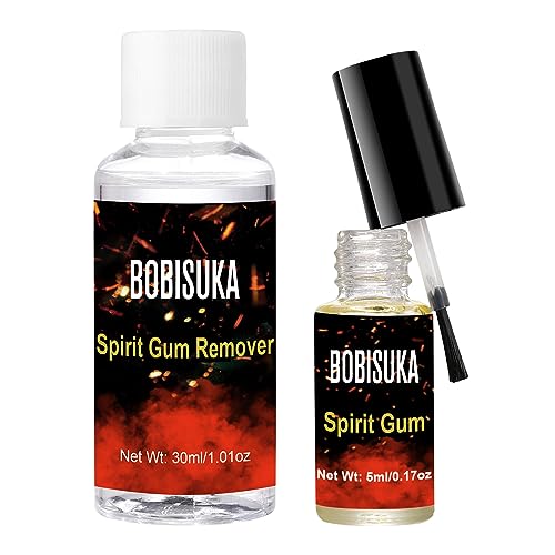 BOBISUKA Spirit Gum Adhesive and Remover Kit - 5ml Spirit Gum + 30ml SFX Makeup Remover, Professional Prosthetic Make Up Glue for Halloween, Stage, Cosplay, Special FX (0.17oz + 1.01 oz)