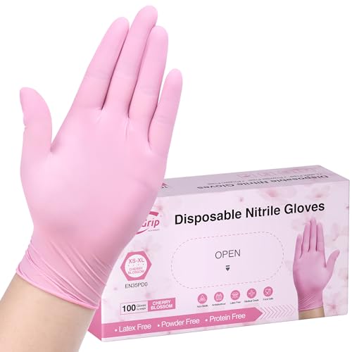 SwiftGrip Pink Disposable Gloves, 3-mil, Medical exam Gloves Disposable Latex Free, Gloves for Cleaning & Esthetician, Pink Rubber Gloves, Pink Cleaning Gloves, Powder-Free, 100-ct Box (Medium)