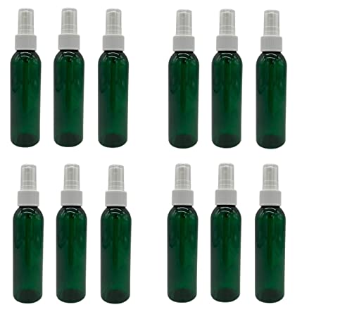 Natural Farms 4 oz Green Cosmo Plastic Bottles - 12 Pack Empty Bottle Refillable - BPA Free - Essential Oils - Aromatherapy | White Ribbed Fine Mist Pump Spray Caps- Made in the USA