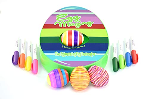 The Eggmazing Egg Decorator The Original Easter Egg Decorator Kit - Arts and Crafts Set - Includes Egg Decorating Spinner and 8 Colorful Quick Drying Non Toxic Markers [Packaging May Vary]