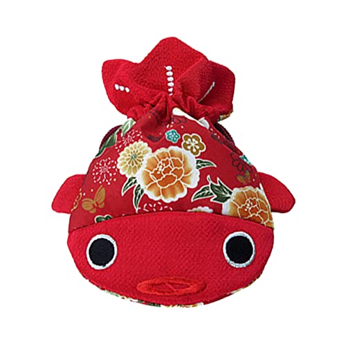 BARbee Red Japanese Chirimen & Kimono Print Fabric Goldfish Style Casino Dice Poker Chips Drawstring Bag Pouch for Women, Men Christmas Gift (Small)
