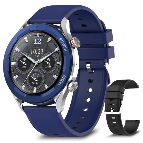 Bebinca GT2 Pro Smart Watches for Men Make/Receive Call, 1.32'' Fitness Tracker, 5ATM Waterproof, Built-in MP3 Player Compatible iPhone Samsung Android Phones, Blue and Siliver, Slicone Band