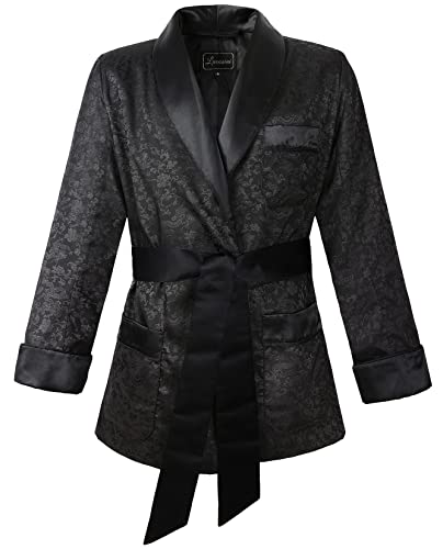 Lucasini Mens Satin Smoking Jacket Fully Lined (S, Chinese Brocade)