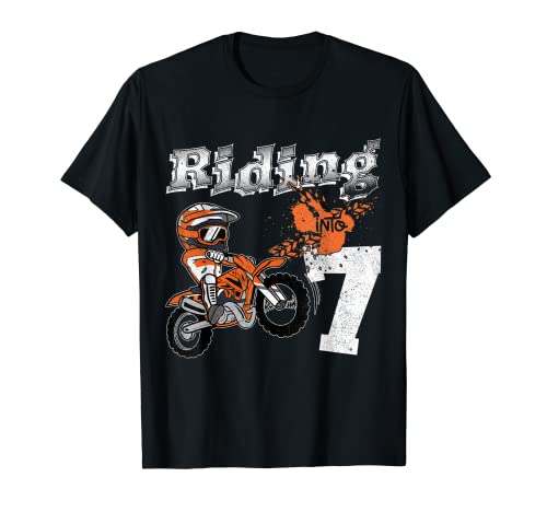 Riding Into 7 Years Old Rider 7th Birthday Dirt Bike Boys T-Shirt