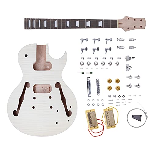 Leo Jaymz DIY Single Cut Electric Guitar Kits with Mahogany Body and Neck - Rosewood Fingerboard and All Components Included (LP Hollow)