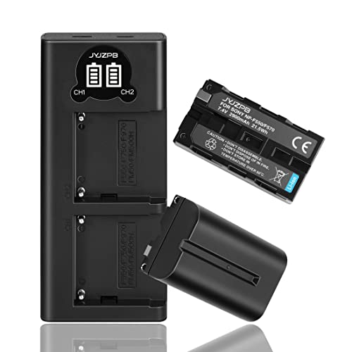 JYJZPB 2 Pack NP-F550 Batteries and Dual Charger Compatible for Sony NP F970 F750 F770 F960 F550 F530 F570 CCD-SC55 TR516 TR716 TR818 TR910 TR917 Video Light and More, 2900mAh