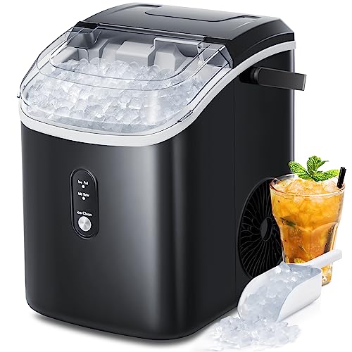 AGLUCKY Nugget Ice Maker Countertop, Portable Ice Maker Machine with Self-Cleaning Function,35lbs/24H,One-Click Operation,Pellet Ice Maker for Home/Kitchen/Office(Black)