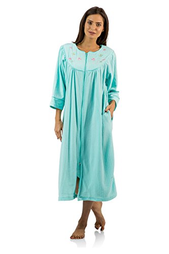 Casual Nights Womens Zipper Front Jacquard Fleece Long Robe Duster, Green, Large