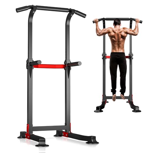 Wesfital Pull Up Bar Dip Bar Power Tower Workout Dip Station Height Adjustable Strength Training Equipment for Home Gym Equipment 330LBS Weight Capacity