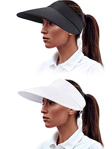 2 PiecesWomen Sun Visor Hats Wide Brim Visor Hats Adjustable Summer Visor Caps UV Protection Beach Caps for Women Wearing Favors (Color Set 1)