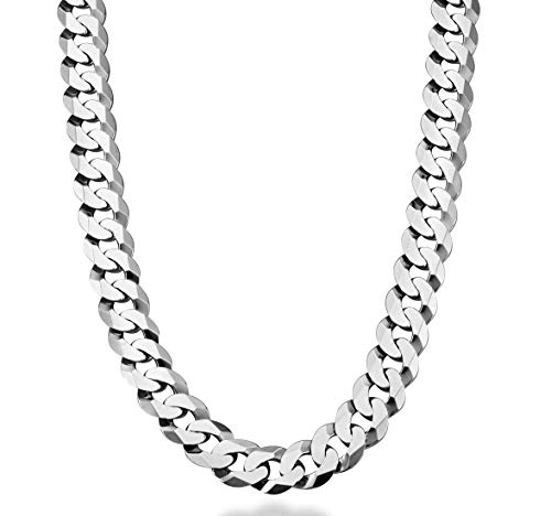 Miabella Solid 925 Sterling Silver Italian 12mm (1/2 Inch) Solid Diamond-Cut Cuban Link Curb Chain Necklace For Men and Women Made in Italy (28 Inches