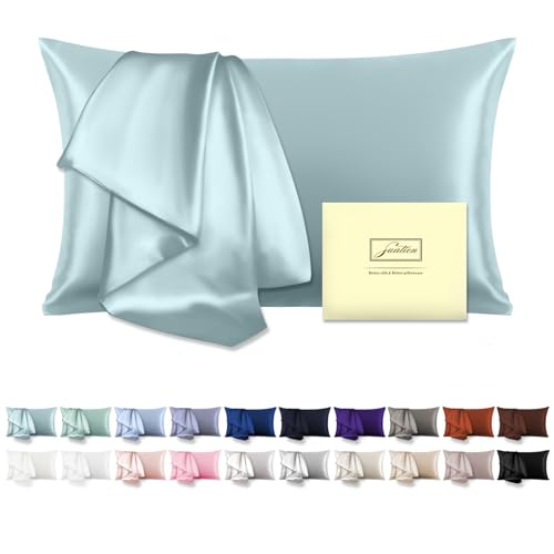Mulberry Silk Pillowcase for Hair and Skin Standard Size 20'X 26' with Hidden Zipper Soft Breathable Smooth Cooling Pillow Covers for Sleeping(Haze Blue,1Pcs)