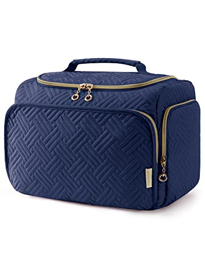BAGSMART Travel Toiletry Bag, Large Wide-open Travel Bag for Toiletries, Makeup Cosmetic Travel Bag with Handle, Navy-Large