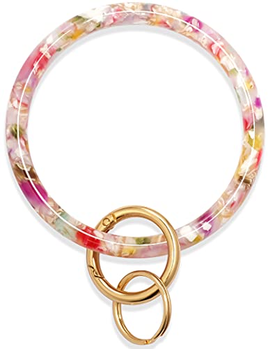 Mymazn Key Ring Bracelet Wristlet Keychain Bangle Keyring for Women, Acetate Round Key Chain