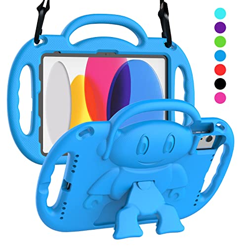 SUPLIK Kids Case for iPad 10th Generation & Air 11' (M2) 2024 & Air 5th/4th Gen 10.9'& Pro 11, Durable Shockproof Case with Shoulder Strap Handle Stand for Apple iPad 10.9 & 11 inch Tablets, Blue