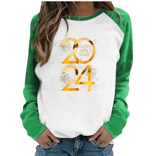 S-895 Lime Green Happy T Shirts for Women Fall Summer Long Sleeve Crewneck Spandex Colorblock Letter New Year Graphic Tops Shirt Women 2024 Clothing Fashion JT S