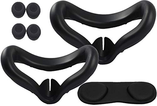2X TNE Face Cushion Cover, 1x Lens Pad, 2X Thumbstick Cap for Oculus Quest 2 | 2 Pack Silicone Face Mask w/Controller Thumb Grips & Lens Dust Protector Accessories for Quest 2 Headset (Black+Black)
