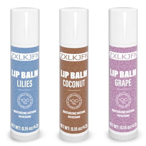 ZXLKJFN Organic Lip Balm Set - 3 Flavors - 100% Natural Moisturizer for Cracked & Dry Lips Smooth and Supple Lips - Non-GMO