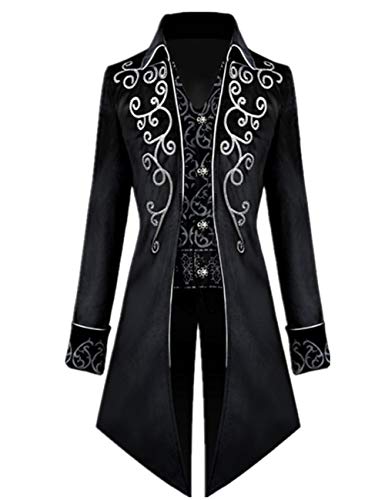 Crubelon Men's Steampunk Vintage Tailcoat Jacket Gothic Victorian Frock Coat Uniform Halloween Costume (Black, M)