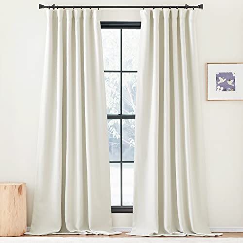 NICETOWN Room Darkening Curtains 84 inches Long Faux Linen for Bedroom 2 Panels, Pinch Pleated Light Blocking Thermal Insulated Window Treatments Thick Drapes for Living Room, Natural, W50 x L84