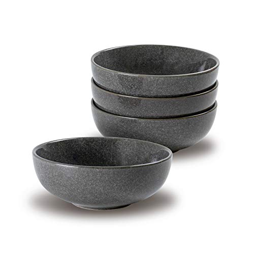 UNICASA Ceramic Cereal Bowls Set, 18 OZ Salads Bowls Set of 4, Dessert Serving Bowl for Soup, Reactive Glaze Ramen Bowls, Microwave Oven and Dishwasher Safe, Grey